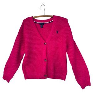 US Polo Assn Fuchsia V-Neck Cardigan